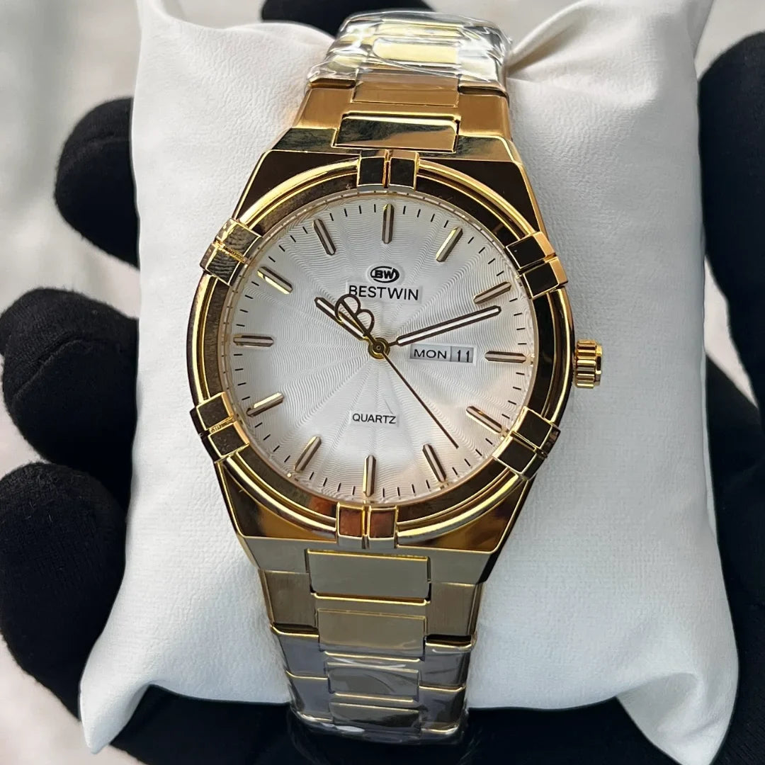 BESTWIN White Dial Gold & Silver Two-Tone Watch
